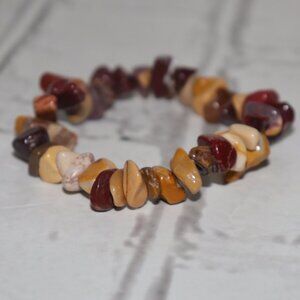 Earth-Tone Mixed Stone Bracelet | 7" Elastic | NWOT | Polished Natural Beads